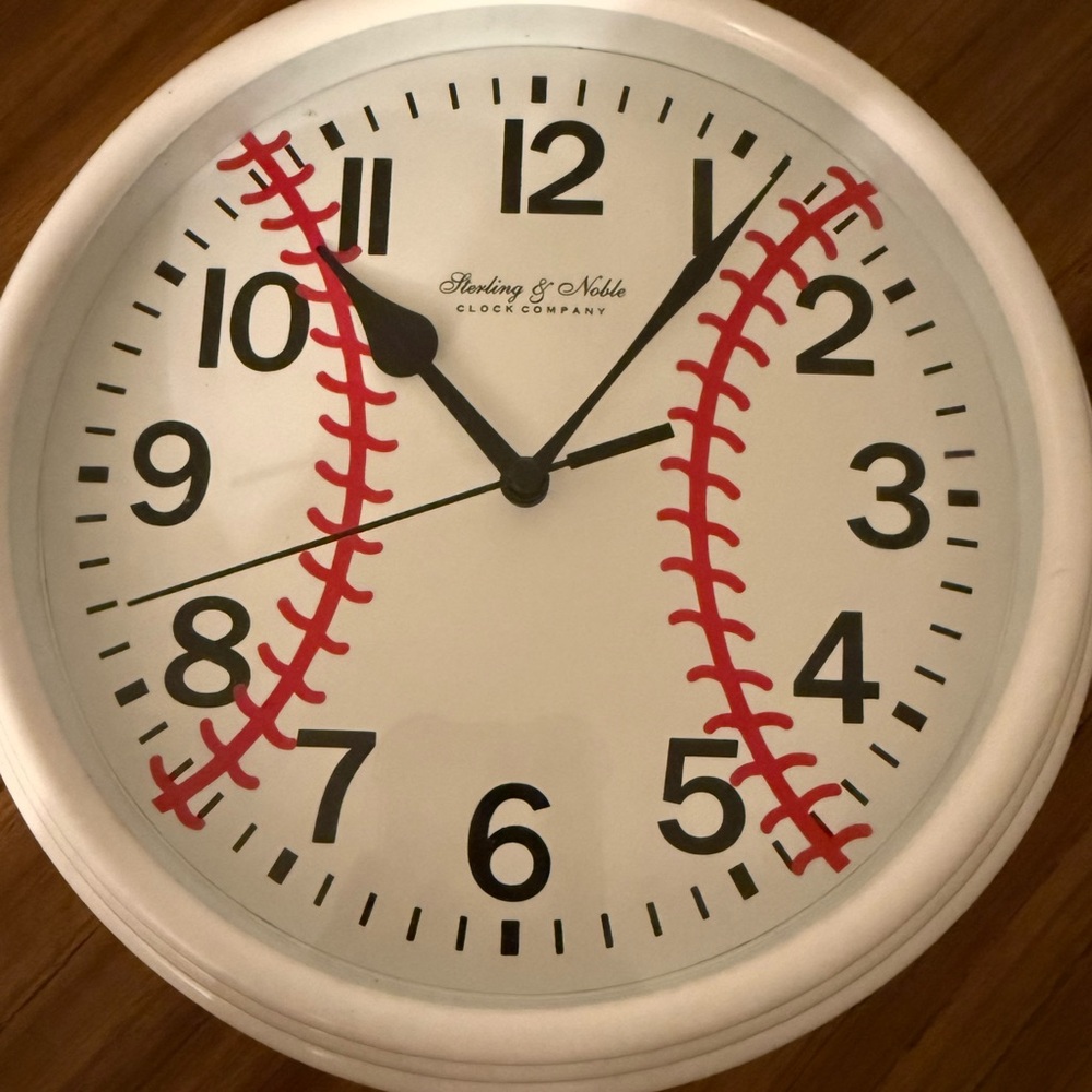 Mainstays White and Red Baseball Wall Clock